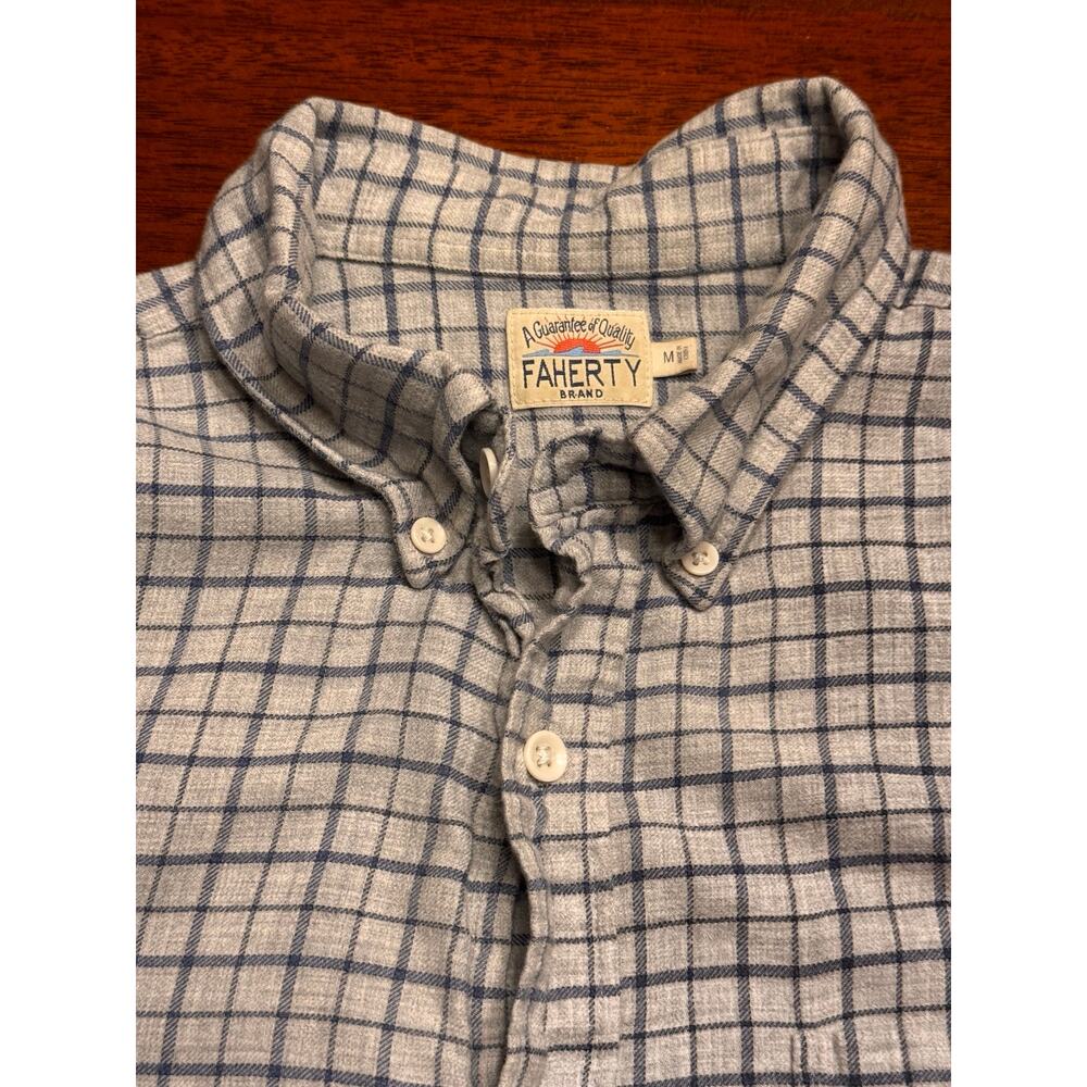 M Faherty Shirt Mens Gray Blue Check Cotton Long Sleeve Button Down - Picture 8 of 10